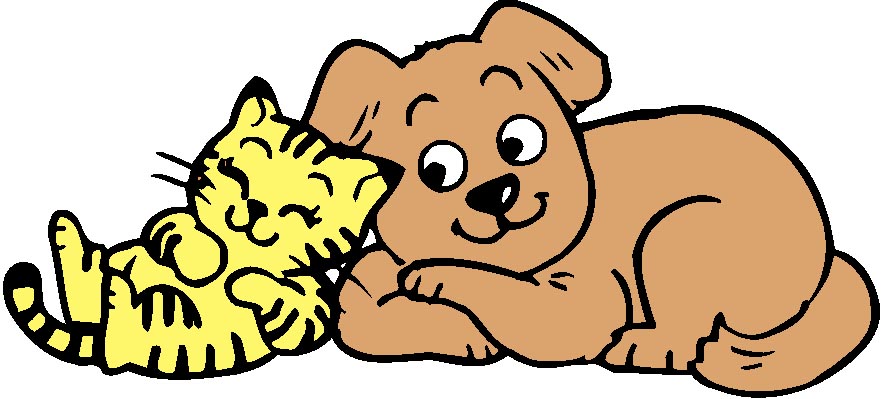仲の良い犬と猫のイラスト