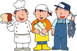 パンやだいこん、さかなの生産者のイラスト