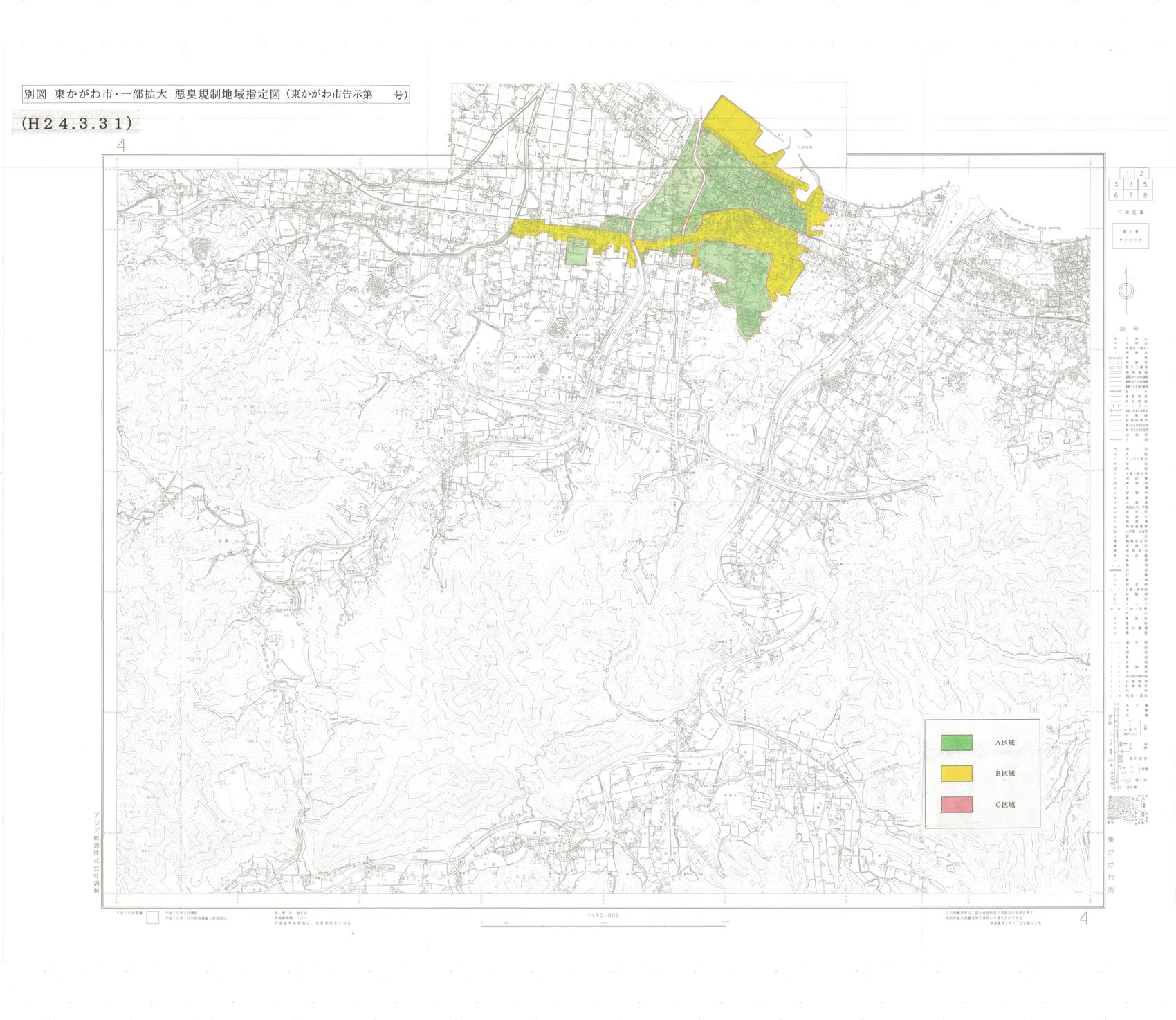 東かがわ市・一部拡大の悪臭規制地域指定図の画像