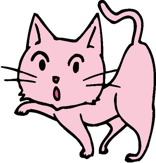 右足をあげたピンク色の猫のイラスト