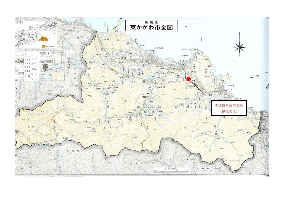 伊座地区の発生現場に赤丸がついたを地図の画像