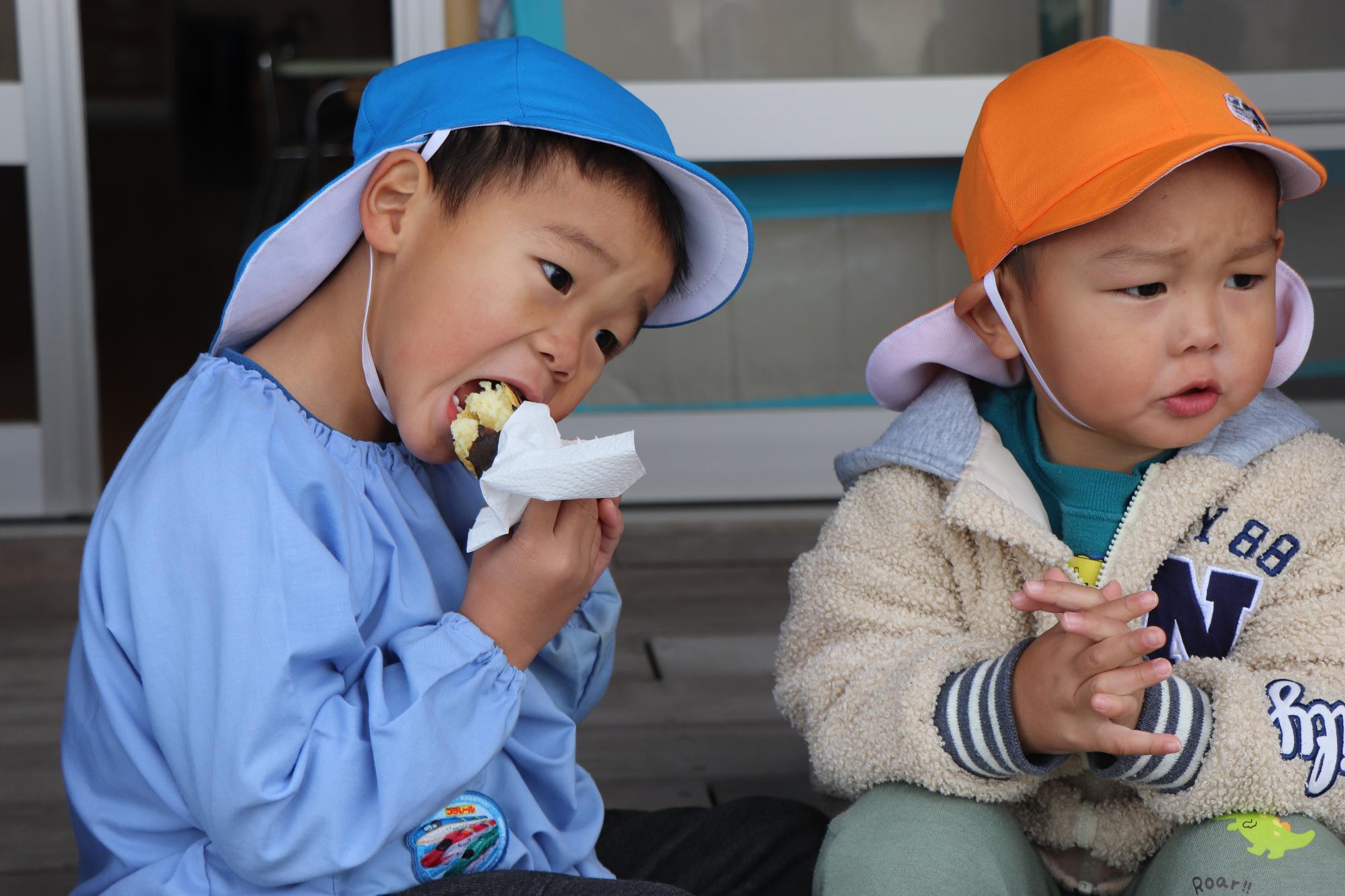 引田こども園で焼き芋作り