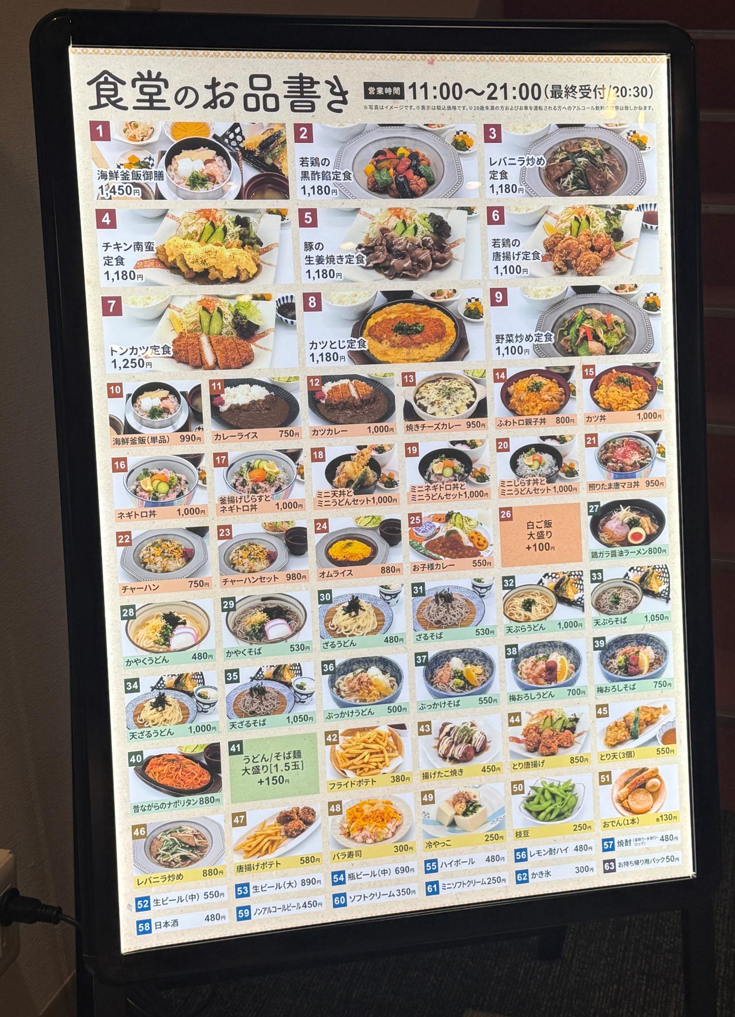 食堂のメニュー